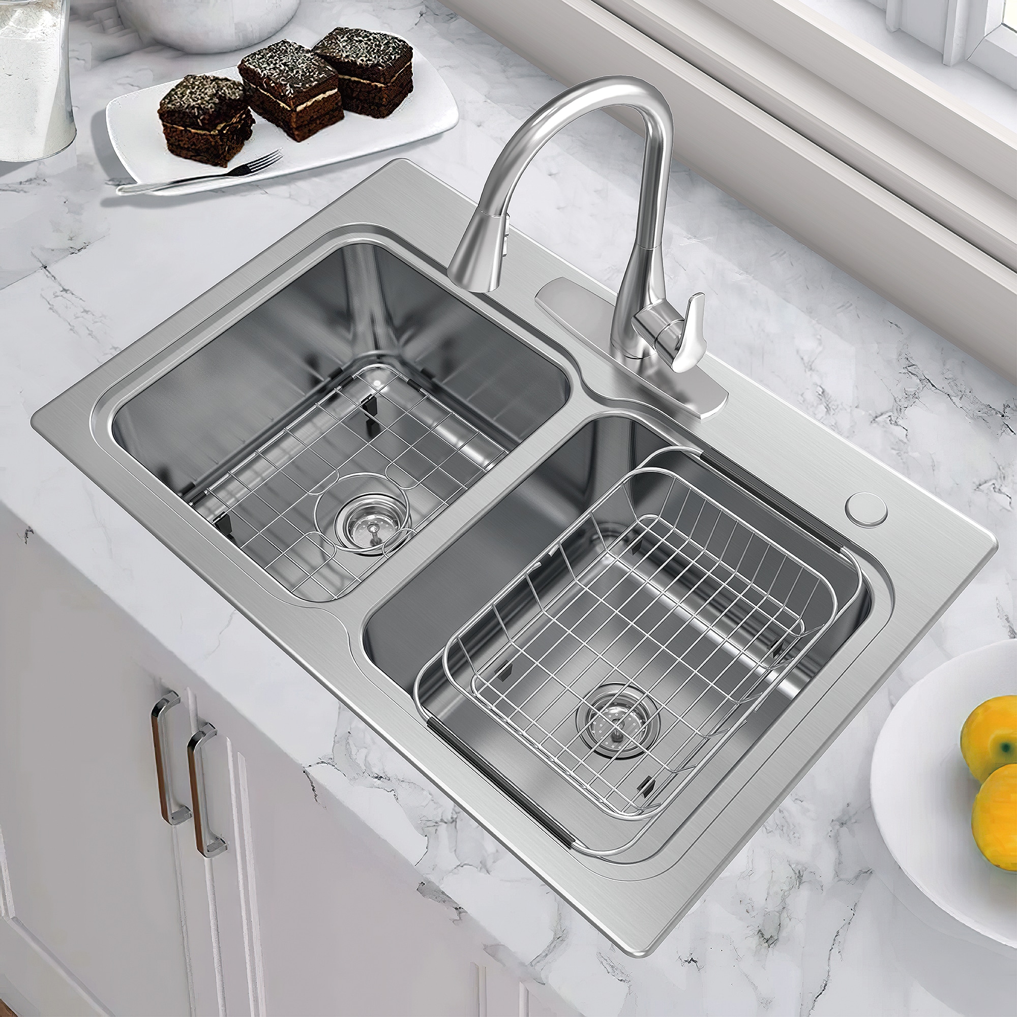 allen + roth Hoffman Dual-mount 33-in x 22-in Stainless steel Double equal bowl 2-Hole 20 -Gauge Kitchen Sink All-in-One Kit