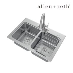 allen + roth Hoffman Dual-mount 33-in x 22-in Stainless steel Double equal bowl 2-Hole 20 -Gauge Kitchen Sink All-in-One Kit