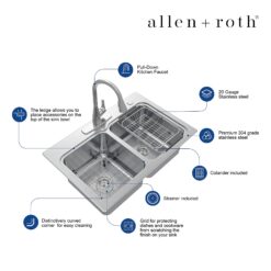 allen + roth Hoffman Dual-mount 33-in x 22-in Stainless steel Double equal bowl 2-Hole 20 -Gauge Kitchen Sink All-in-One Kit