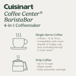 Cuisinart Coffee Center Barista Bar 4-in-1 Coffeemaker, Single-Serve Coffee, Espresso & Nespresso Capsule Compatible, 12-Cup Carafe