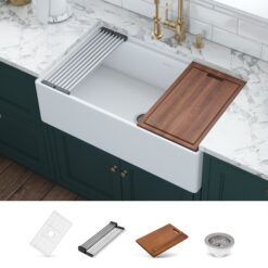 Ruvati Fiore Farmhouse apron front 33-Inches x 18 Fireclay Single bowl Workstation Kitchen Sink