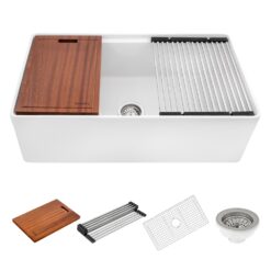 Ruvati Fiore Farmhouse apron front 33-Inches x 18 Fireclay Single bowl Workstation Kitchen Sink