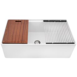 Ruvati Fiore Farmhouse apron front 33-Inches x 18 Fireclay Single bowl Workstation Kitchen Sink