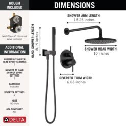 Delta Modern Matte Black 2-handle Single function 10-Inches Round Shower Faucet with Valve