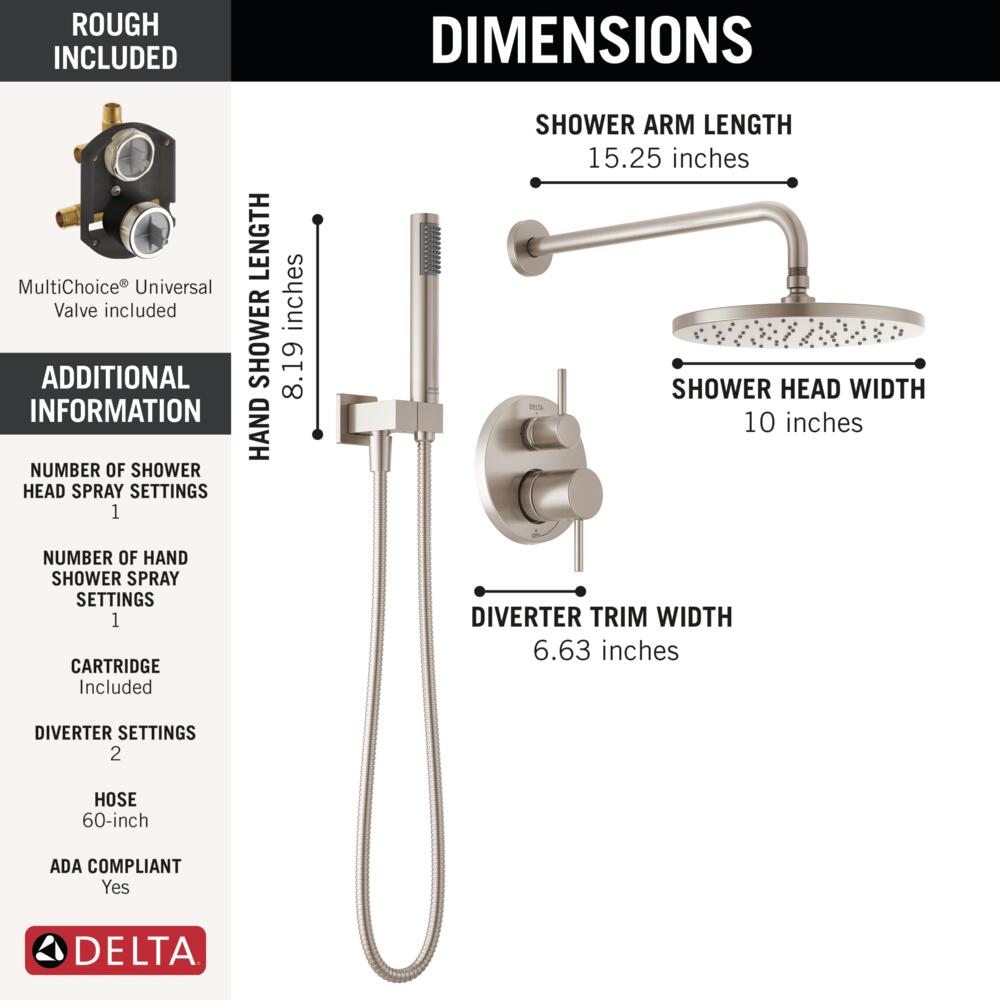 Delta Modern SpotShield Stainless 2-handle Single function 10-Inches Round Shower Faucet