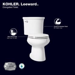 KOHLER Leeward The Complete Solution White Elongated Standard height Soft Close 2-piece Toilet 12-in Rough-In WaterSense 1.28 GPF