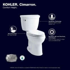 KOHLER Cimarron White Round Chair height Soft Close 2-piece Toilet 12-in Rough-In WaterSense 1.28 GPF