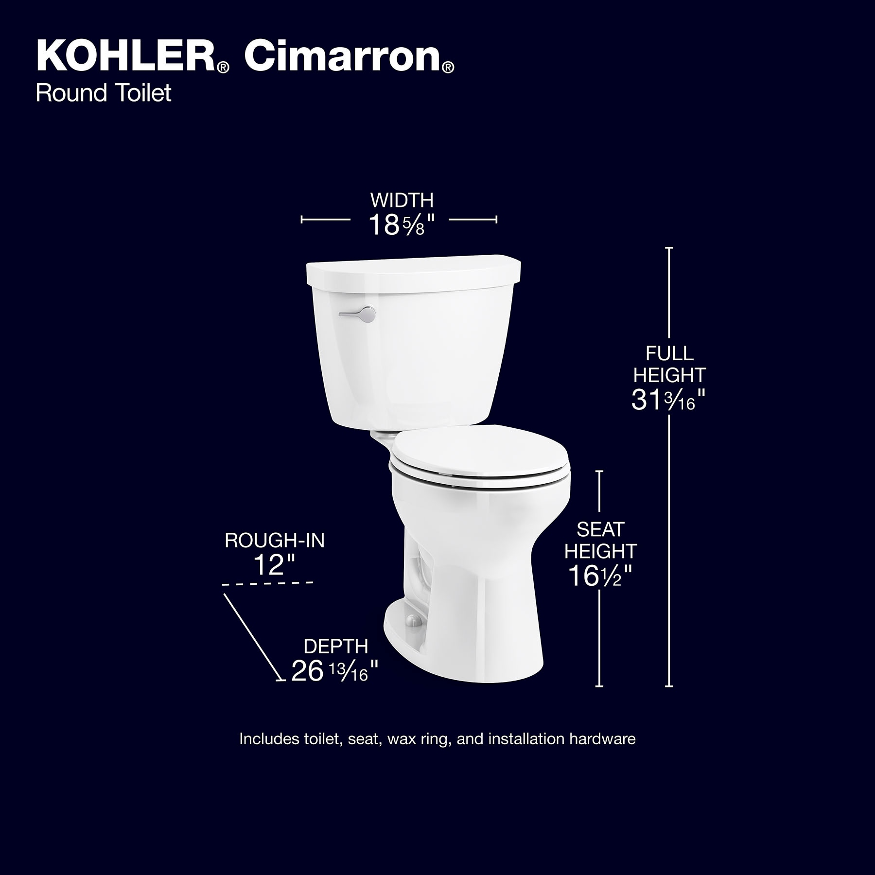 KOHLER Cimarron White Round Chair height Soft Close 2-piece Toilet 12-in Rough-In WaterSense 1.28 GPF