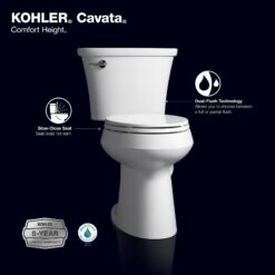 KOHLER Cavata White Elongated Chair height Soft Close 2-piece Toilet 12-in Rough-In WaterSense 1.6 GPF