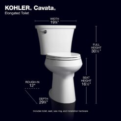 KOHLER Cavata White Elongated Chair height Soft Close 2-piece Toilet 12-in Rough-In WaterSense 1.6 GPF