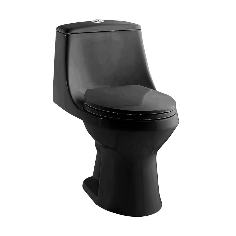 Project Source Laporte Black Dual Flush Elongated Chair height 1-piece Toilet 12-in Rough-In WaterSense 1.6 GPF