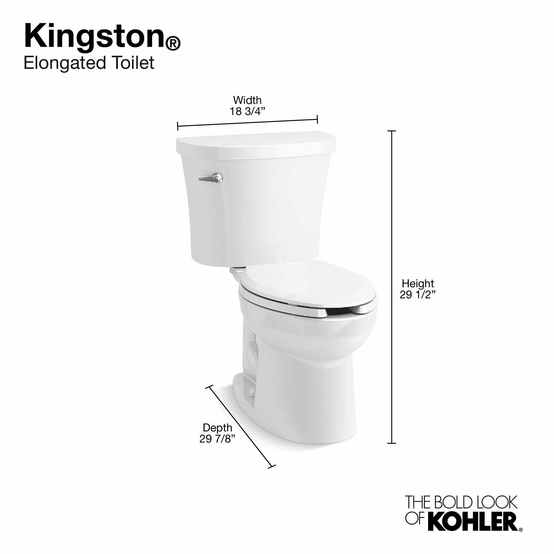 KOHLER Kingston White Elongated Standard height 2-piece Toilet 12-in Rough-In WaterSense 1.28 GPF
