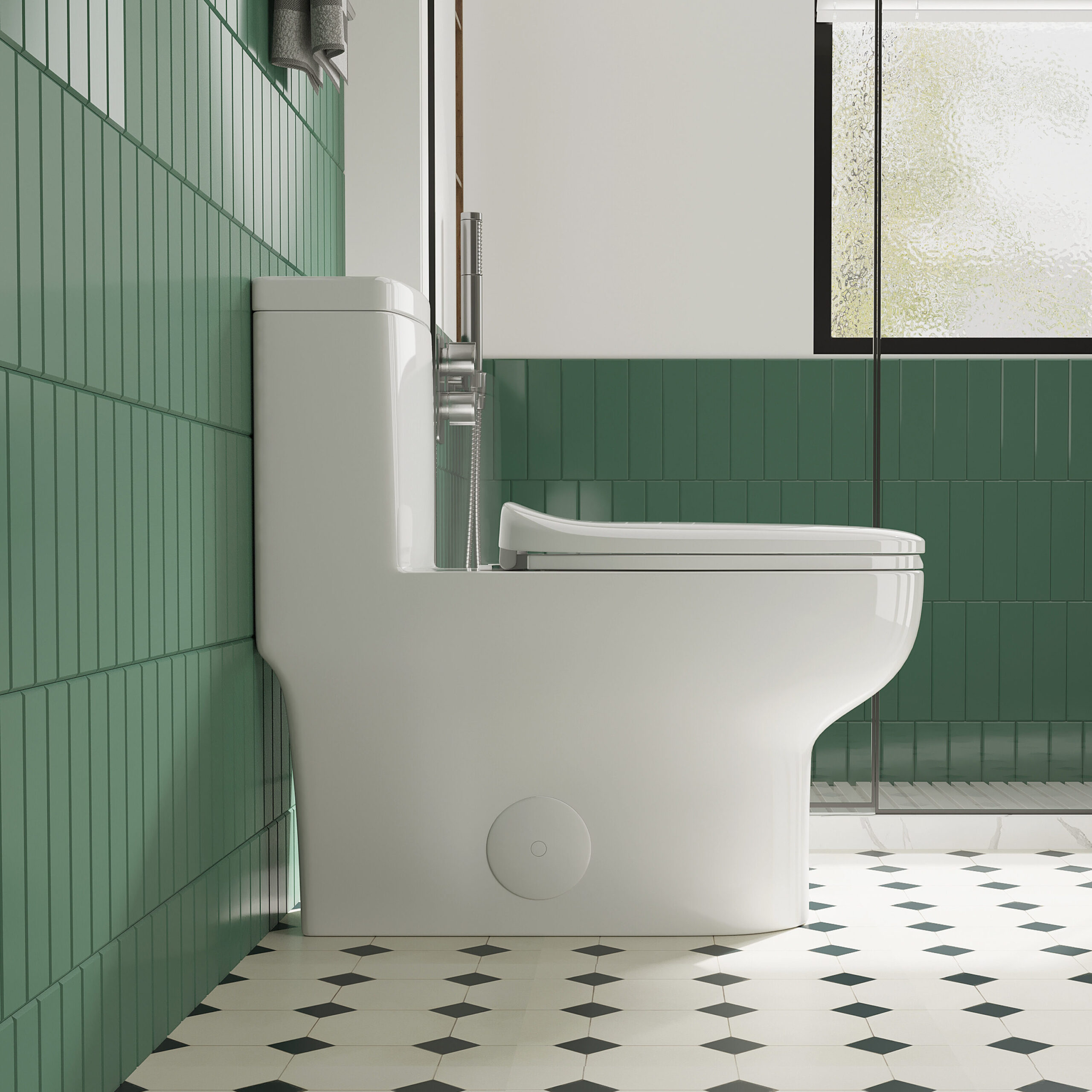 Eridanus Salerno Crisp White Dual Flush Elongated Chair height Soft Close 1-piece Toilet 12-in Rough-In WaterSense 1.6 GPF