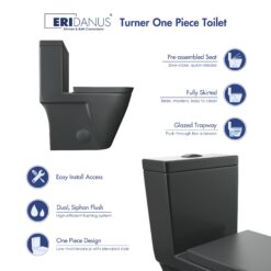 Eridanus Turner Matte Black Dual Flush Elongated Chair height Soft Close 1-piece Toilet 12-in Rough-In WaterSense 1.6 GPF