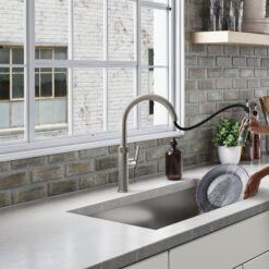 KOHLER Lathe Vibrant Stainless Single Handle Deck-mount Pull-down Kitchen Faucet with Sprayer ( Deck Plate Included )