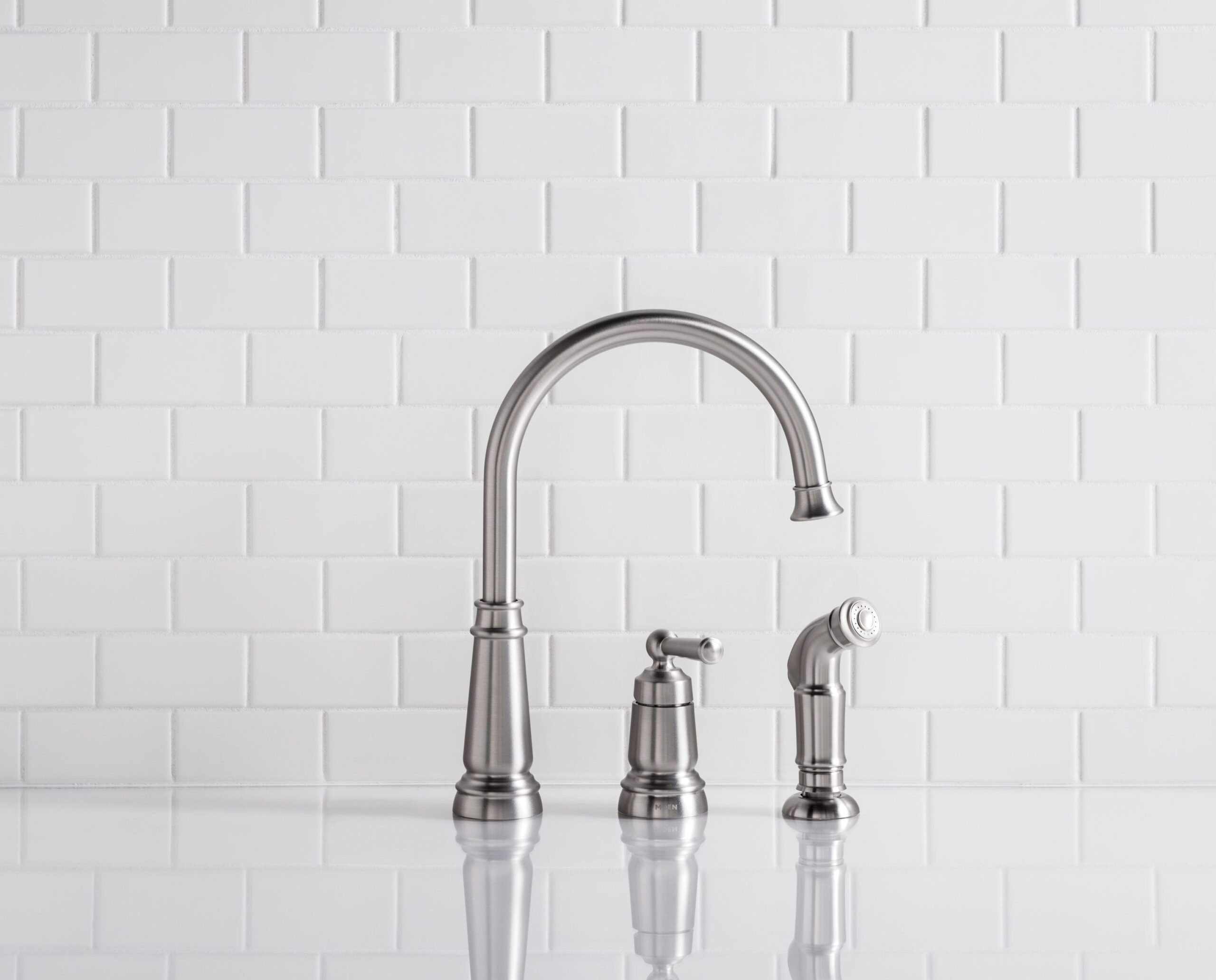 Moen Edison Spot Resist Stainless Single Handle Deck-mount Kitchen Faucet (Soap Dispenser Included) ( Side Sprayer Included )