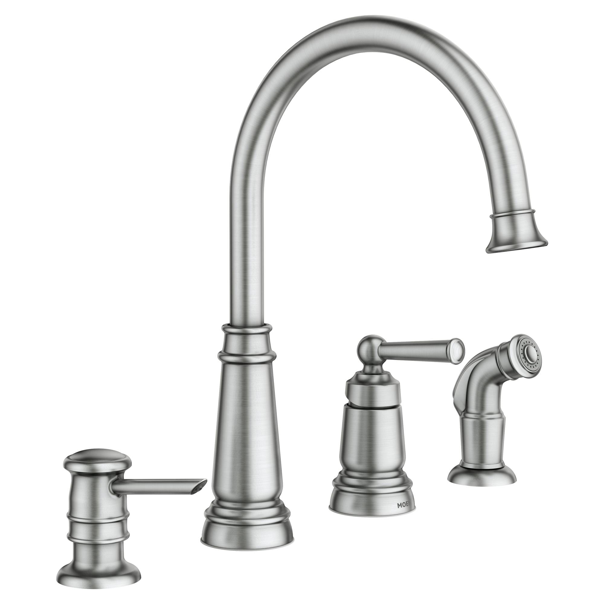Moen Edison Spot Resist Stainless Single Handle Deck-mount Kitchen Faucet (Soap Dispenser Included) ( Side Sprayer Included )