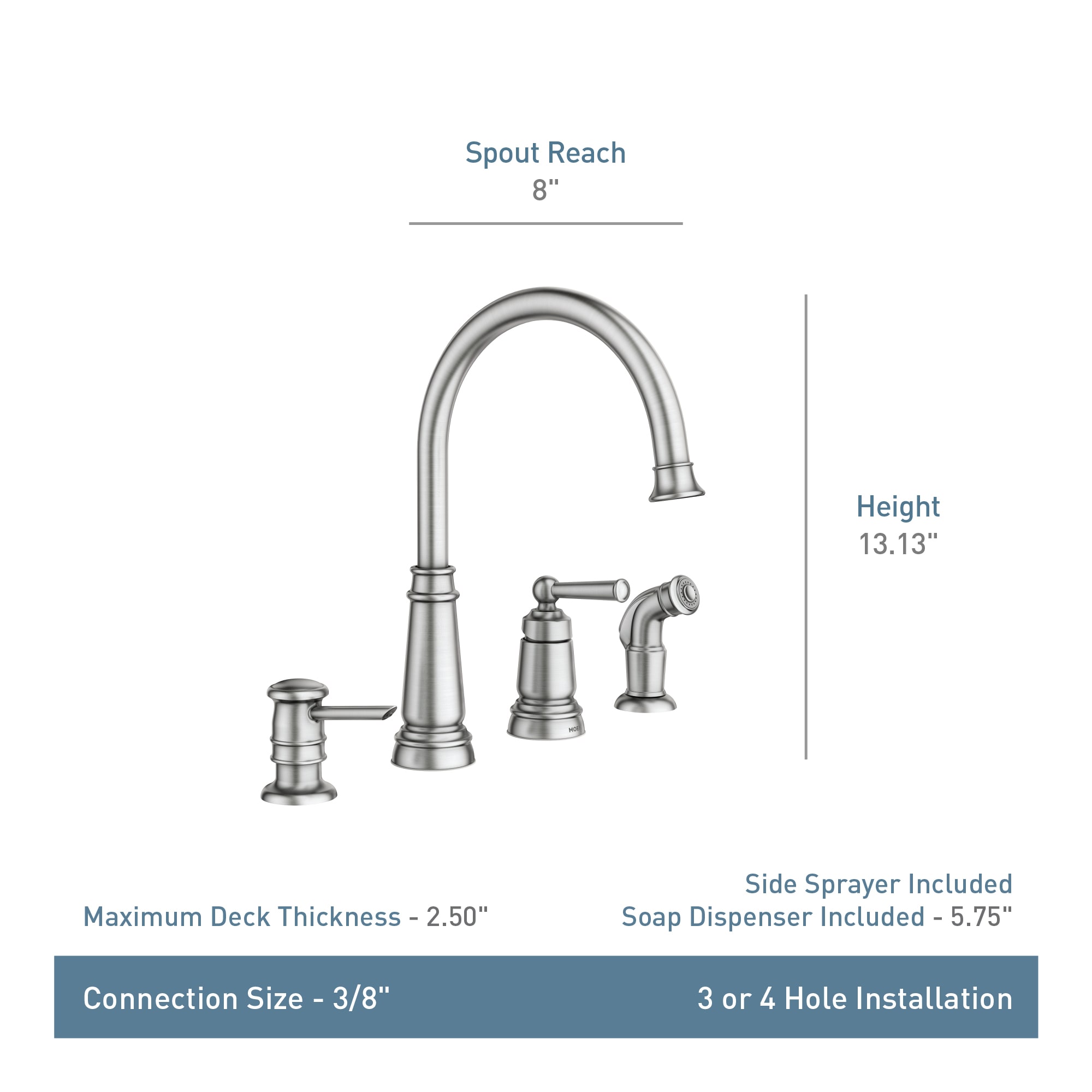 Moen Edison Spot Resist Stainless Single Handle Deck-mount Kitchen Faucet (Soap Dispenser Included) ( Side Sprayer Included )