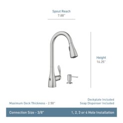 Moen Georgene Spot Resist Stainless Single Handle Deck-mount Touchless Pull-down Kitchen Faucet with Sprayer ( Deck Plate Included ) (Soap Dispenser Included)