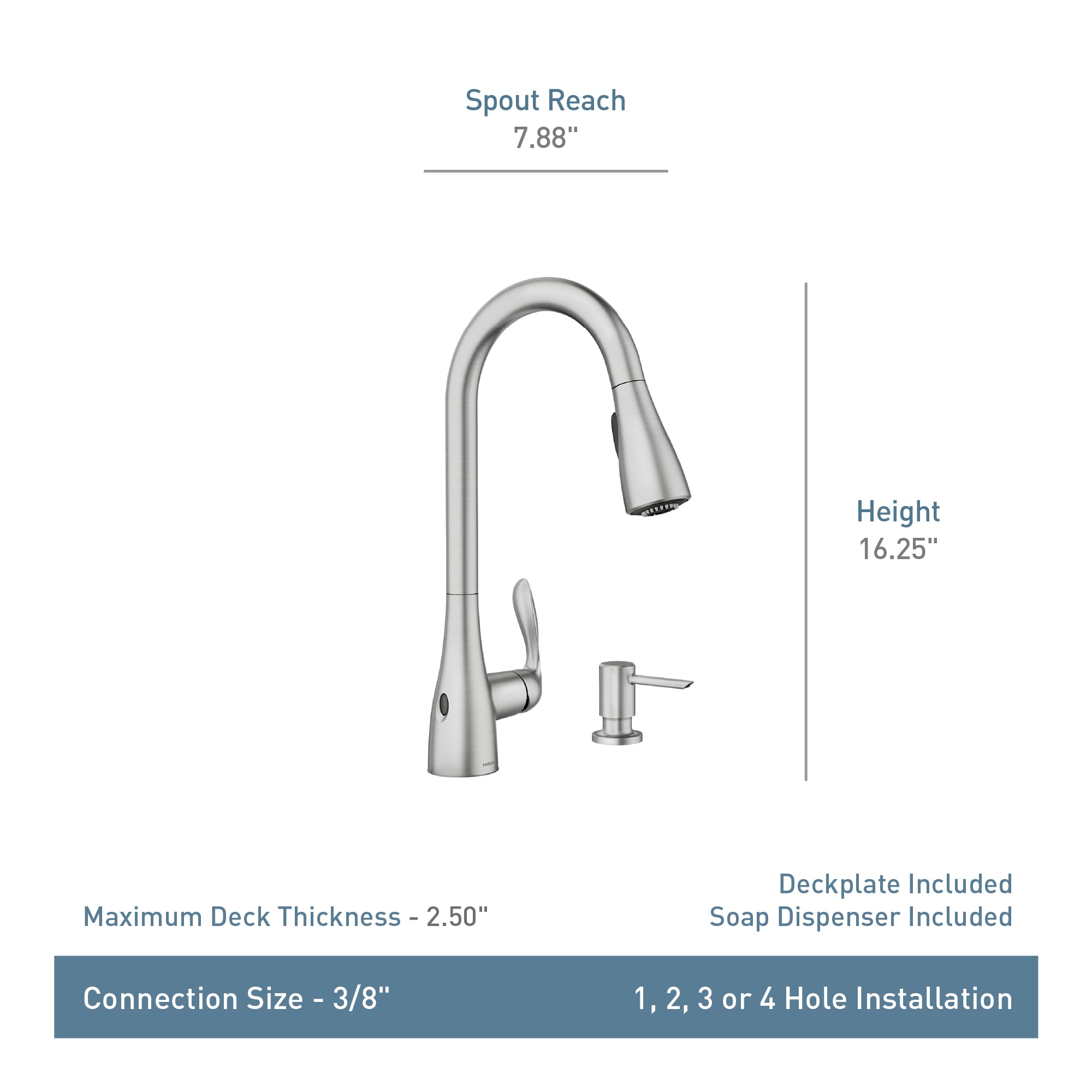 Moen Georgene Spot Resist Stainless Single Handle Deck-mount Touchless Pull-down Kitchen Faucet with Sprayer ( Deck Plate Included ) (Soap Dispenser Included)