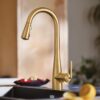 Moen Maureen Brushed Gold Single Handle Deck-mount Pull-down Kitchen Faucet with Sprayer