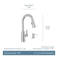 Moen Edwyn Matte Black Single Handle Deck-mount Pull-down Kitchen Faucet with Sprayer ( Deck Plate Included ) (Soap Dispenser Included)