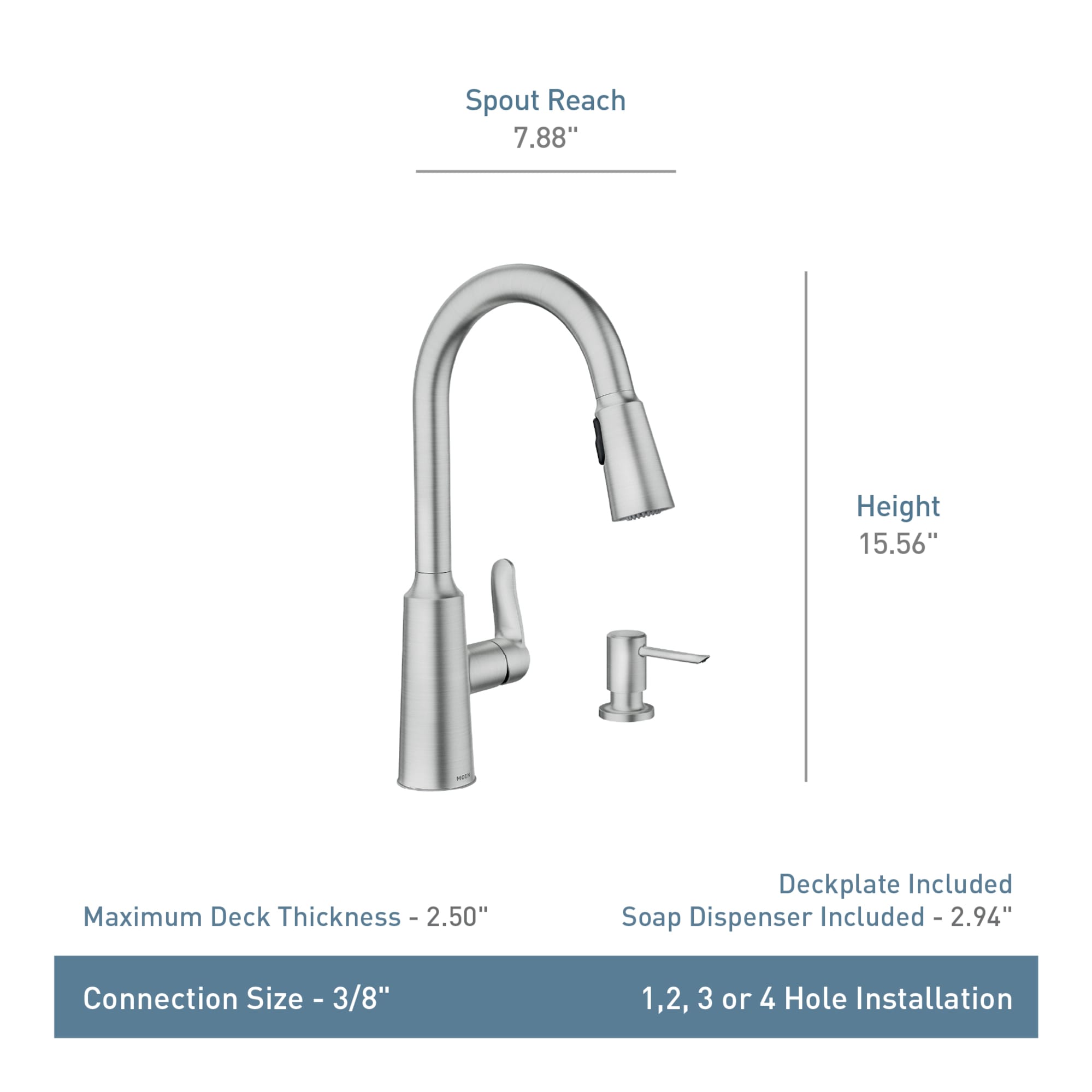 Moen Edwyn Matte Black Single Handle Deck-mount Pull-down Kitchen Faucet with Sprayer ( Deck Plate Included ) (Soap Dispenser Included)