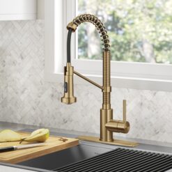Kraus Bolden Brushed Brass with Deckplate Single Handle Deck-mount Pull-down Kitchen Faucet with Sprayer ( Deck Plate Included )