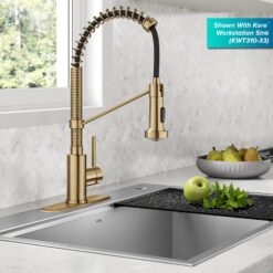 Kraus Bolden Brushed Brass with Deckplate Single Handle Deck-mount Pull-down Kitchen Faucet with Sprayer ( Deck Plate Included )