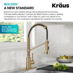 Kraus Bolden Brushed Brass with Deckplate Single Handle Deck-mount Pull-down Kitchen Faucet with Sprayer ( Deck Plate Included )