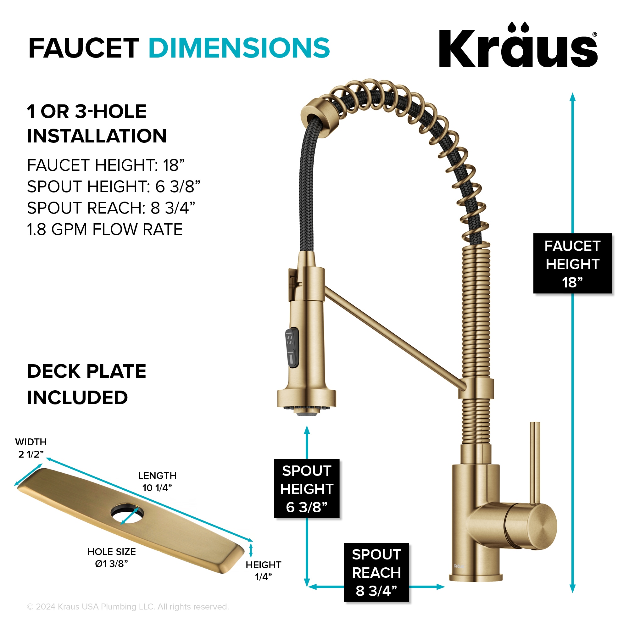 Kraus Bolden Brushed Brass with Deckplate Single Handle Deck-mount Pull-down Kitchen Faucet with Sprayer ( Deck Plate Included )