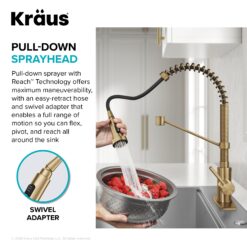Kraus Bolden Brushed Brass with Deckplate Single Handle Deck-mount Pull-down Kitchen Faucet with Sprayer ( Deck Plate Included )