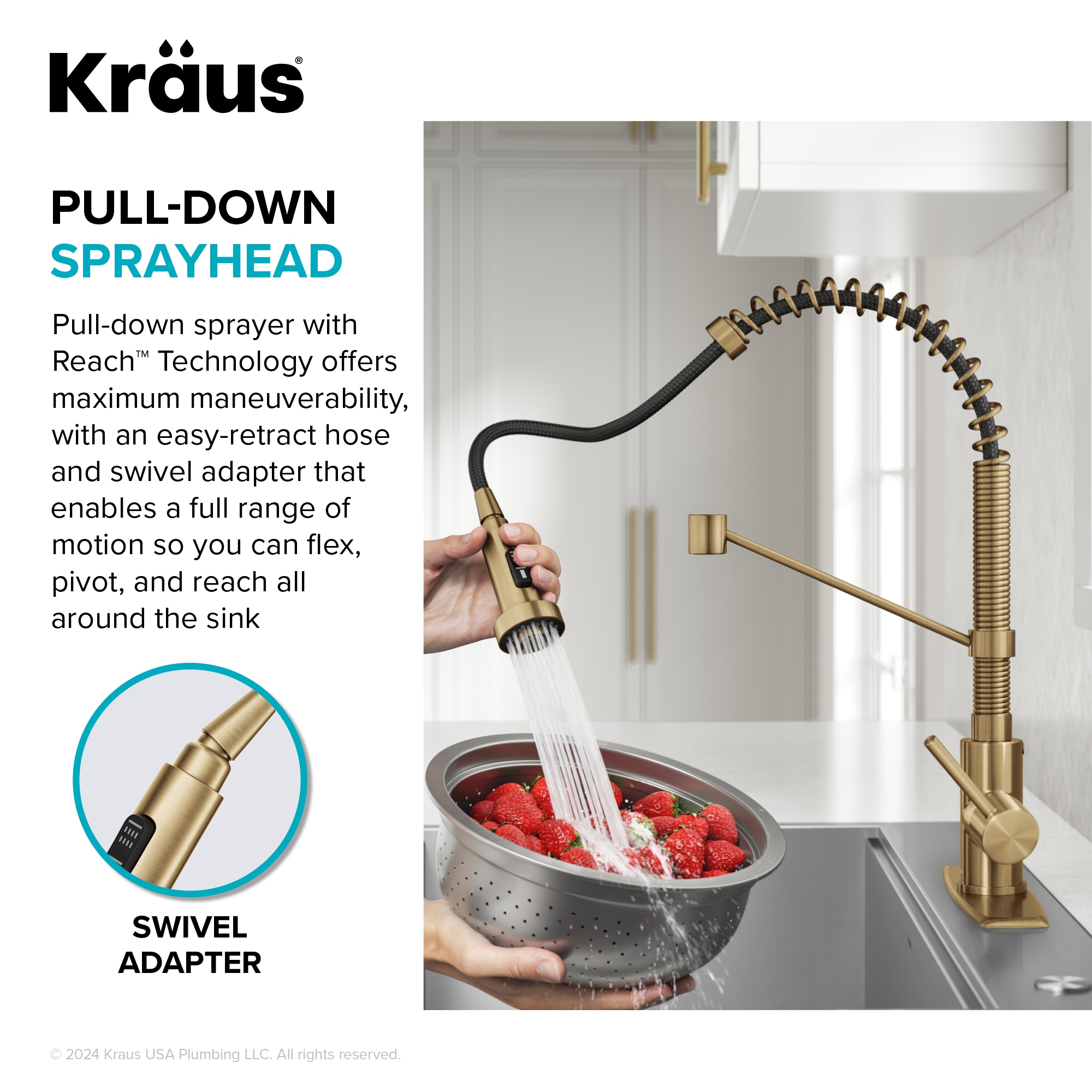 Kraus Bolden Brushed Brass with Deckplate Single Handle Deck-mount Pull-down Kitchen Faucet with Sprayer ( Deck Plate Included )