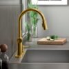 KOHLER Koi Vibrant Brushed Moderne Brass Single Handle Deck-mount Pull-down Kitchen Faucet with Sprayer ( Deck Plate Included ) (Soap Dispenser Included)