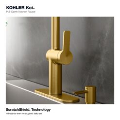 KOHLER Koi Vibrant Brushed Moderne Brass Single Handle Deck-mount Pull-down Kitchen Faucet with Sprayer ( Deck Plate Included ) (Soap Dispenser Included)