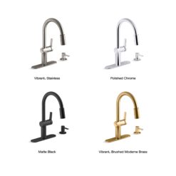 KOHLER Koi Vibrant Brushed Moderne Brass Single Handle Deck-mount Pull-down Kitchen Faucet with Sprayer ( Deck Plate Included ) (Soap Dispenser Included)