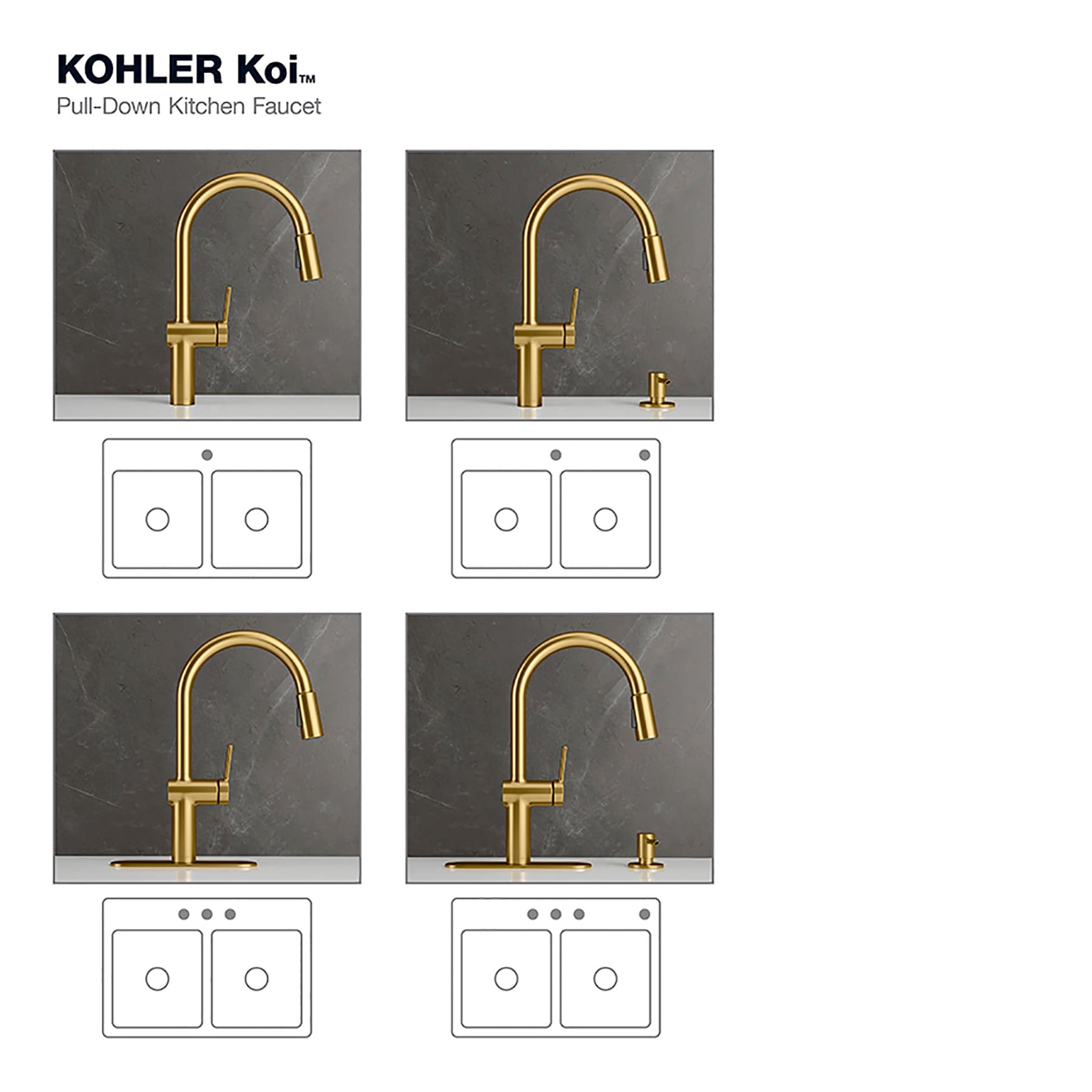 KOHLER Koi Vibrant Brushed Moderne Brass Single Handle Deck-mount Pull-down Kitchen Faucet with Sprayer ( Deck Plate Included ) (Soap Dispenser Included)