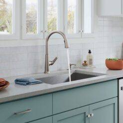 KOHLER Volt Vibrant Stainless Single Handle Deck-mount Pull-down Kitchen Faucet with Sprayer ( Deck Plate Included ) (Soap Dispenser Included)