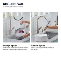 KOHLER Volt Vibrant Stainless Single Handle Deck-mount Pull-down Kitchen Faucet with Sprayer ( Deck Plate Included ) (Soap Dispenser Included)