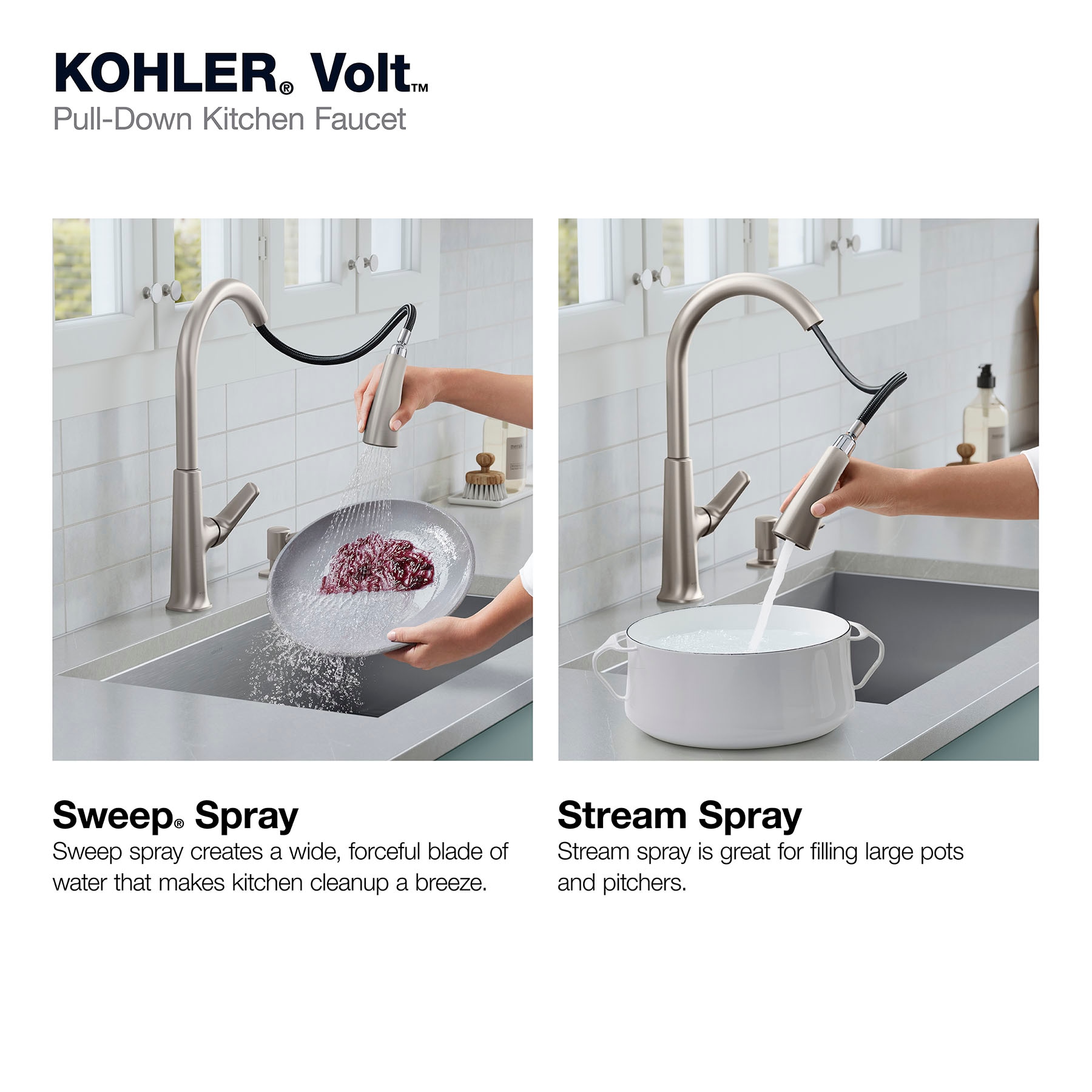 KOHLER Volt Vibrant Stainless Single Handle Deck-mount Pull-down Kitchen Faucet with Sprayer ( Deck Plate Included ) (Soap Dispenser Included)
