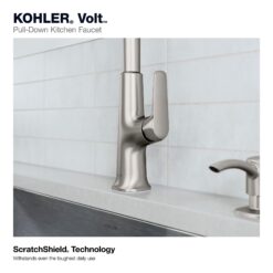 KOHLER Volt Vibrant Stainless Single Handle Deck-mount Pull-down Kitchen Faucet with Sprayer ( Deck Plate Included ) (Soap Dispenser Included)