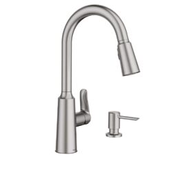Moen Edwyn Spot Resist Stainless Single Handle Deck-mount Pull-down Kitchen Faucet with Sprayer ( Deck Plate Included ) (Soap Dispenser Included)