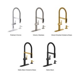 KOHLER Koi Pre-Rinse Spring Matte Black w/Moderne Brass Single Handle Deck-mount Pull-down Kitchen Faucet with Sprayer ( Deck Plate Included ) (Soap Dispenser Included)