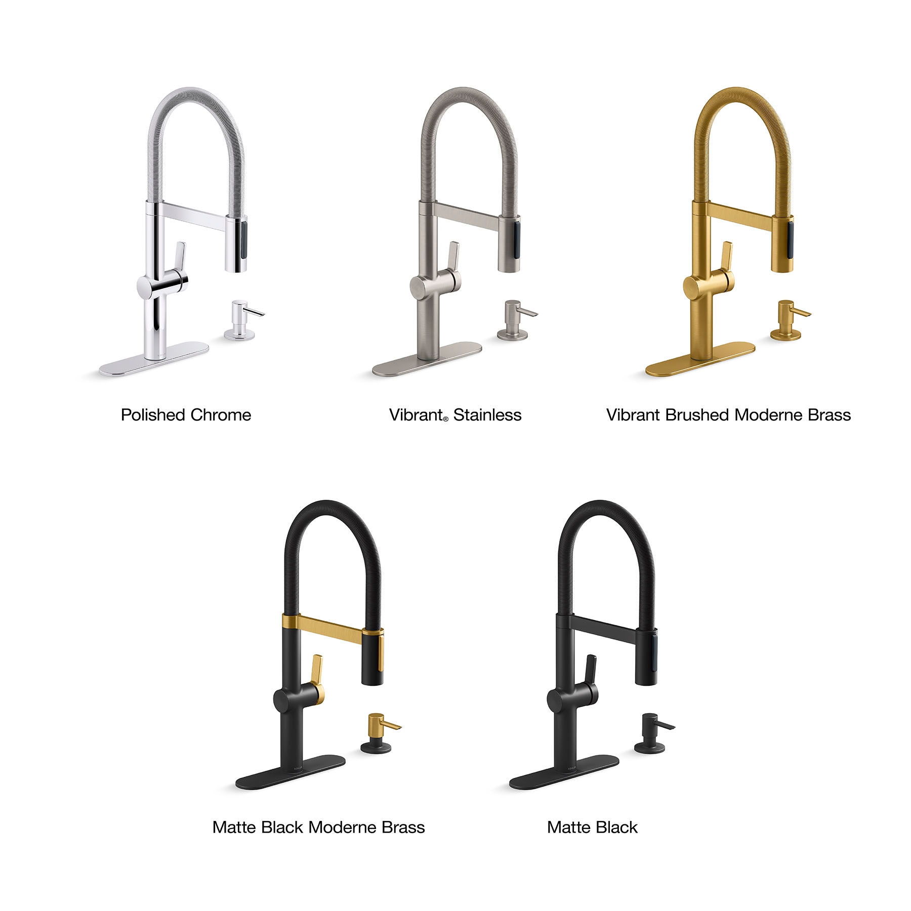 KOHLER Koi Pre-Rinse Spring Matte Black w/Moderne Brass Single Handle Deck-mount Pull-down Kitchen Faucet with Sprayer ( Deck Plate Included ) (Soap Dispenser Included)