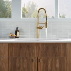 KOHLER Crue Pre-Rinse Spring Vibrant Brushed Moderne Brass Single Handle Deck-mount Pull-down Kitchen Faucet with Sprayer ( Deck Plate Included )