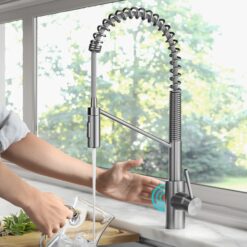 Kraus Oletto Spot Free Stainless Steel Single Handle Deck-mount Touchless Pull-down Kitchen Faucet with Sprayer ( Deck Plate Included )