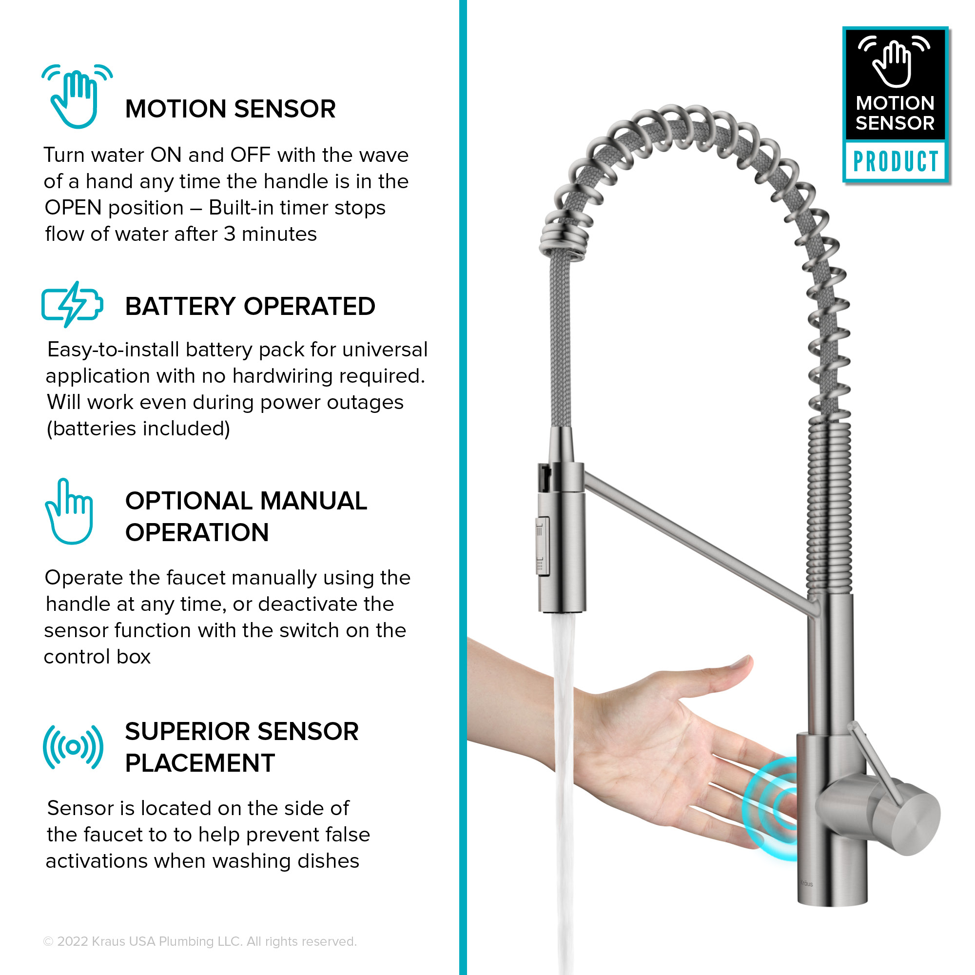 Kraus Oletto Spot Free Stainless Steel Single Handle Deck-mount Touchless Pull-down Kitchen Faucet with Sprayer ( Deck Plate Included )