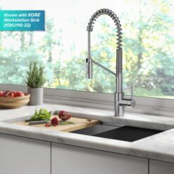 Kraus Oletto Spot Free Stainless Steel Single Handle Deck-mount Touchless Pull-down Kitchen Faucet with Sprayer ( Deck Plate Included )