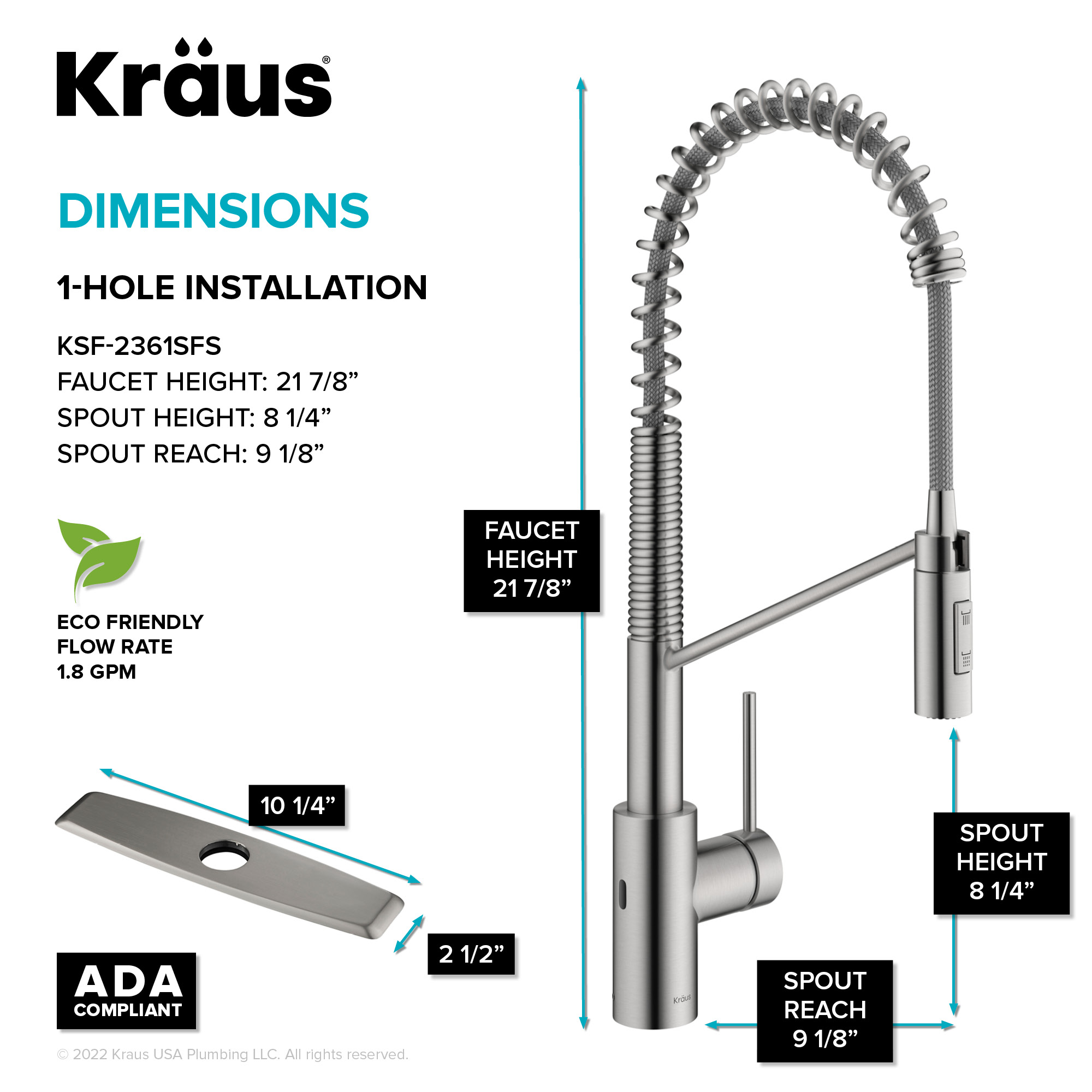 Kraus Oletto Spot Free Stainless Steel Single Handle Deck-mount Touchless Pull-down Kitchen Faucet with Sprayer ( Deck Plate Included )