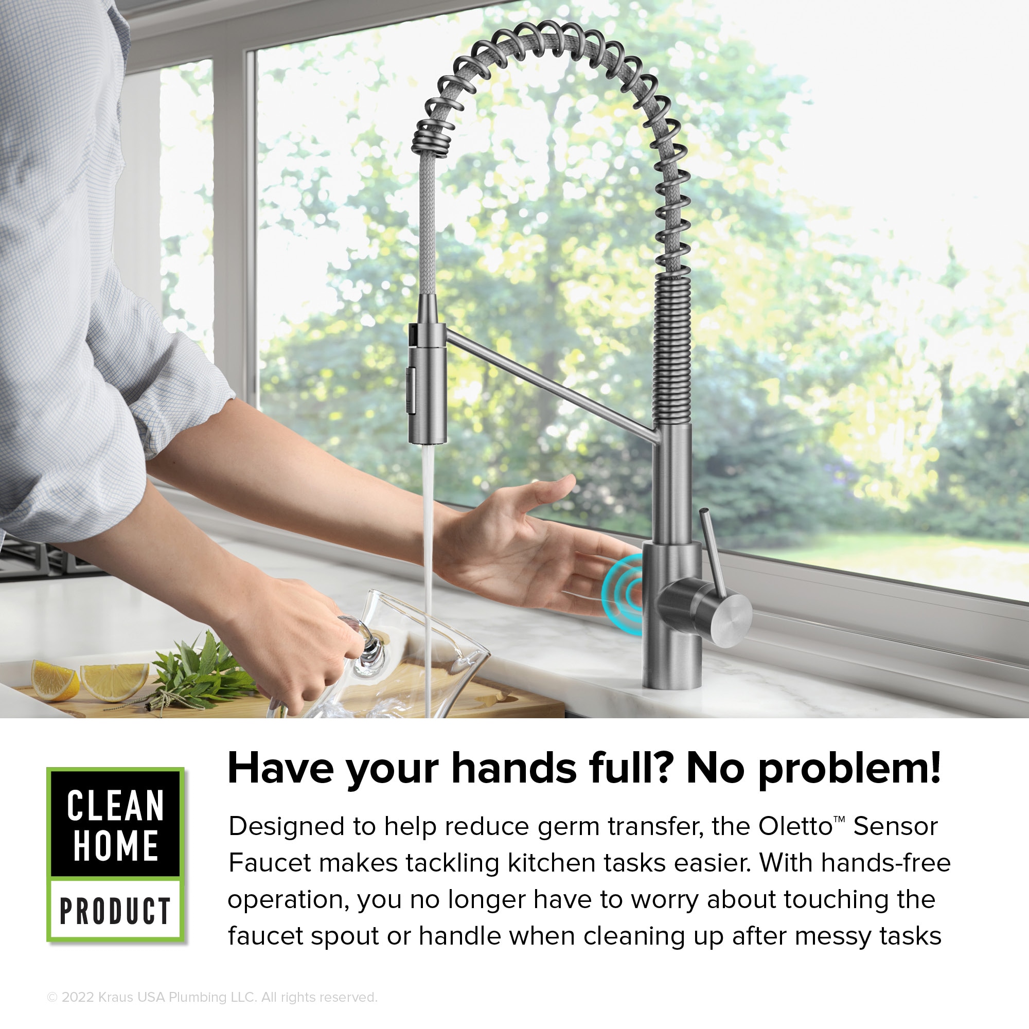 Kraus Oletto Spot Free Stainless Steel Single Handle Deck-mount Touchless Pull-down Kitchen Faucet with Sprayer ( Deck Plate Included )